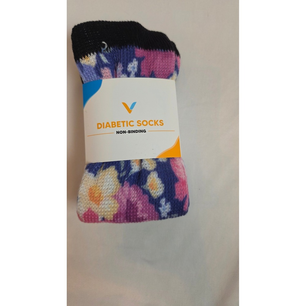 Viasox Non-Binding Diabetic Socks Floral Knee High Medium Women 5-9 Men 6-8 NEW